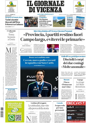 Prima pagina Il Giornale di Vicenza di oggi - Quotidiano regionale