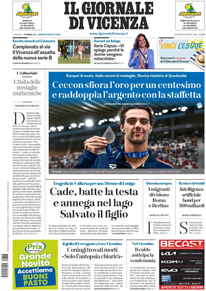 Prima pagina Il Giornale di Vicenza di oggi - Quotidiano regionale