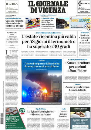 Prima pagina Il Giornale di Vicenza di oggi - Quotidiano regionale
