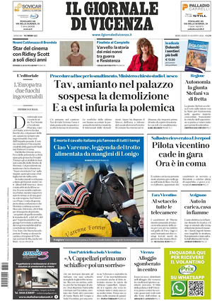 Prima pagina Il Giornale di Vicenza di oggi - Quotidiano regionale