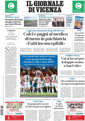 Prima pagina Il Giornale di Vicenza di oggi - Quotidiano regionale