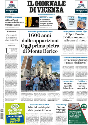 Prima pagina Il Giornale di Vicenza di oggi - Quotidiano regionale