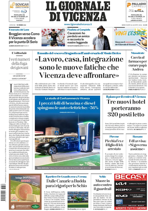 Prima pagina Il Giornale di Vicenza di oggi - Quotidiano regionale