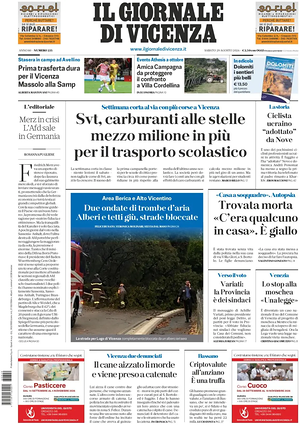 Prima pagina Il Giornale di Vicenza di oggi - Quotidiano regionale