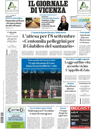 Prima pagina Il Giornale di Vicenza di oggi - Quotidiano regionale