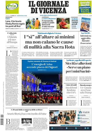 Prima pagina Il Giornale di Vicenza di oggi - Quotidiano regionale