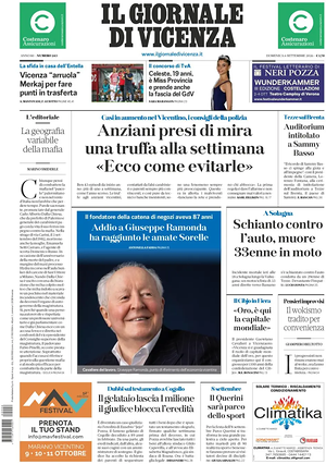 Prima pagina Il Giornale di Vicenza di oggi - Quotidiano regionale