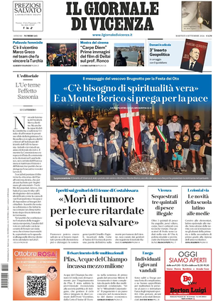 Prima pagina Il Giornale di Vicenza di oggi - Quotidiano regionale