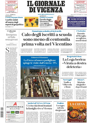 Prima pagina Il Giornale di Vicenza di oggi - Quotidiano regionale