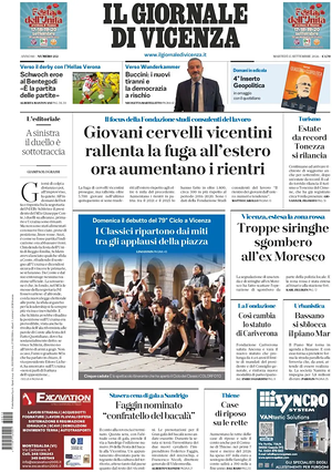 Prima pagina Il Giornale di Vicenza di oggi - Quotidiano regionale