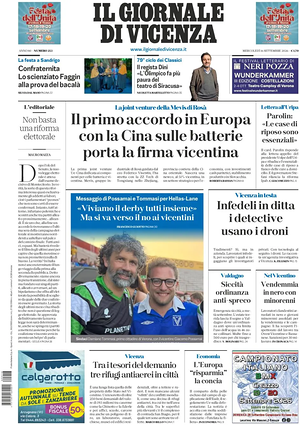 Prima pagina Il Giornale di Vicenza di oggi - Quotidiano regionale