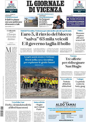 Prima pagina Il Giornale di Vicenza di oggi - Quotidiano regionale