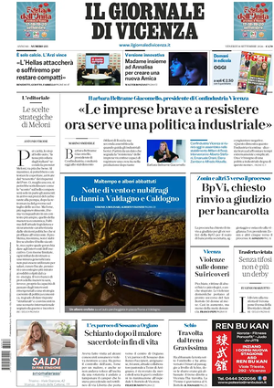 Prima pagina Il Giornale di Vicenza di oggi - Quotidiano regionale