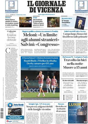 Prima pagina Il Giornale di Vicenza di oggi - Quotidiano regionale
