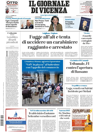 Prima pagina Il Giornale di Vicenza di oggi - Quotidiano regionale