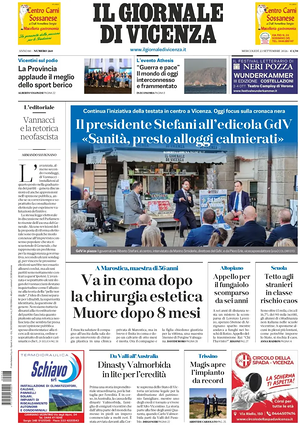 Prima pagina Il Giornale di Vicenza di oggi - Quotidiano regionale