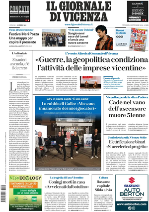Prima pagina Il Giornale di Vicenza di oggi - Quotidiano regionale