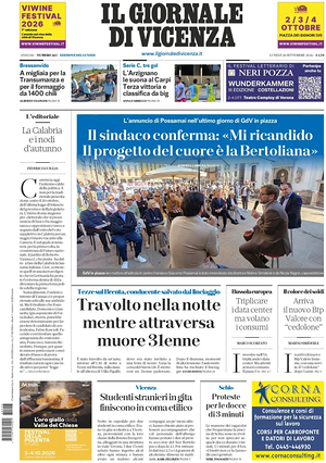 Prima pagina Il Giornale di Vicenza di oggi - Quotidiano regionale