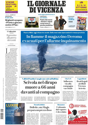 Prima pagina Il Giornale di Vicenza di oggi - Quotidiano regionale