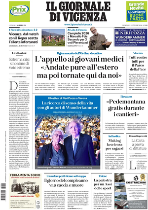 Prima pagina Il Giornale di Vicenza di oggi - Quotidiano regionale