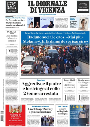 Prima pagina Il Giornale di Vicenza di oggi - Quotidiano regionale