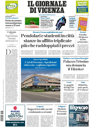 Prima pagina Il Giornale di Vicenza di oggi - Quotidiano regionale