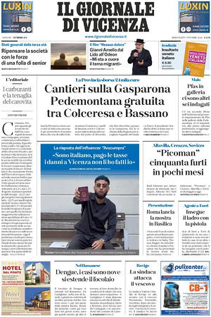 Prima pagina Il Giornale di Vicenza di oggi - Quotidiano regionale