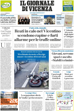 Prima pagina Il Giornale di Vicenza di oggi - Quotidiano regionale