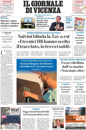 Prima pagina Il Giornale di Vicenza di oggi - Quotidiano regionale