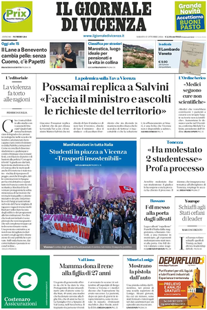 Prima pagina Il Giornale di Vicenza di oggi - Quotidiano regionale
