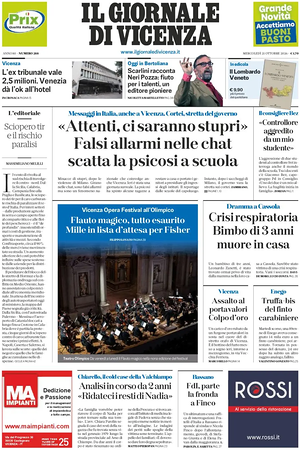 Prima pagina Il Giornale di Vicenza di oggi - Quotidiano regionale