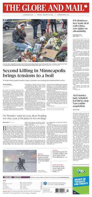 Prima pagina The Globe and Mail di oggi - Quotidiano estero