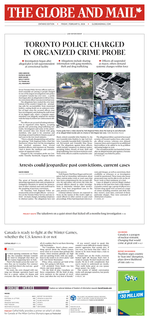 Prima pagina The Globe and Mail di oggi - Quotidiano estero