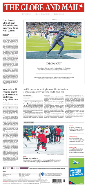 Prima pagina The Globe and Mail di oggi - Quotidiano estero