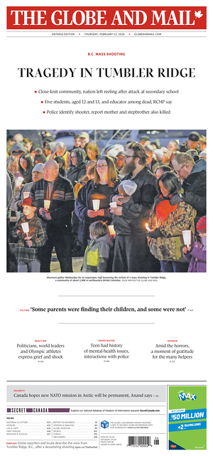 Prima pagina The Globe and Mail di oggi - Quotidiano estero