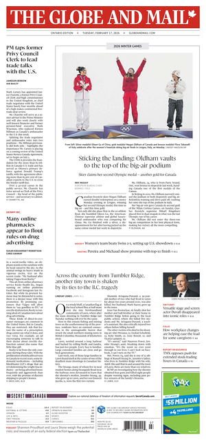 Prima pagina The Globe and Mail di oggi - Quotidiano estero