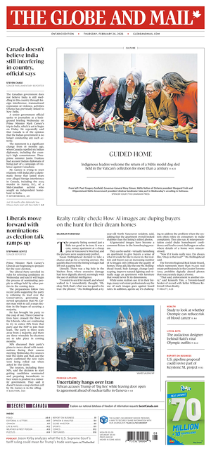 Prima pagina The Globe and Mail di oggi - Quotidiano estero