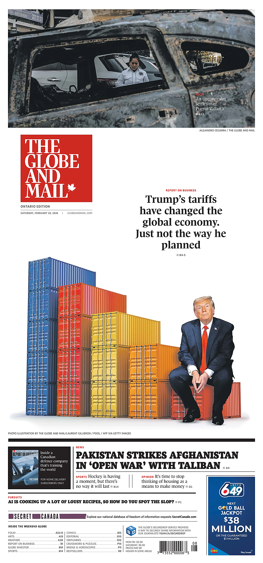 Prima pagina The Globe and Mail di oggi - Edicola 28 Febbraio 2026
