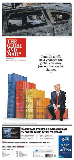Prima pagina The Globe and Mail di oggi - Quotidiano estero