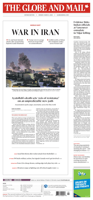 Prima pagina The Globe and Mail di oggi - Quotidiano estero