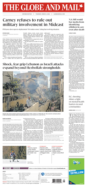 Prima pagina The Globe and Mail di oggi - Quotidiano estero