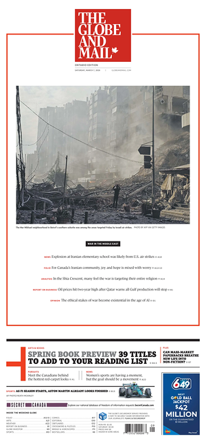 Prima pagina The Globe and Mail di oggi - Quotidiano estero
