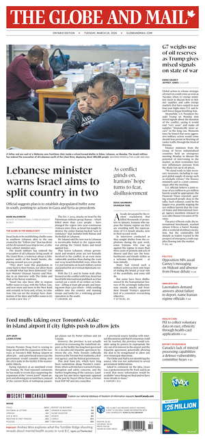Prima pagina The Globe and Mail di oggi - Quotidiano estero