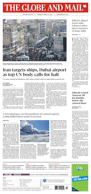 Prima pagina The Globe and Mail di oggi - Quotidiano estero