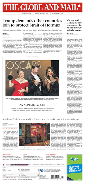 Prima pagina The Globe and Mail di oggi - Quotidiano estero