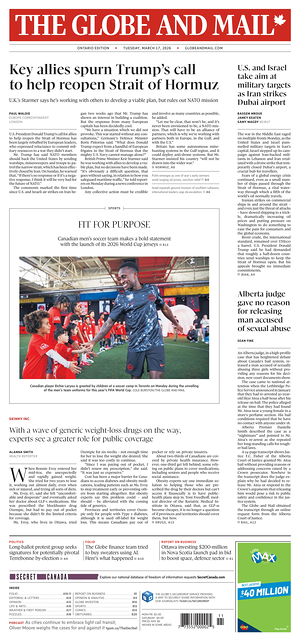 Prima pagina The Globe and Mail di oggi - Quotidiano estero