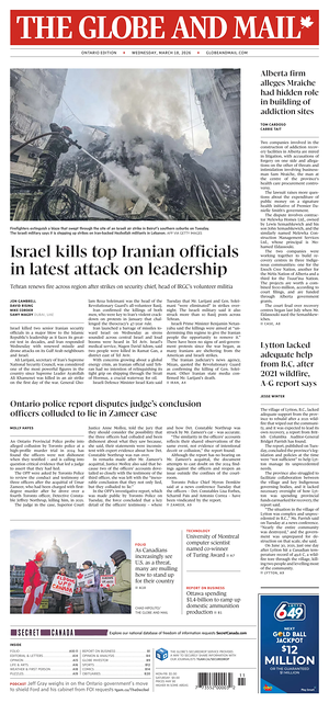 Prima pagina The Globe and Mail di oggi - Quotidiano estero