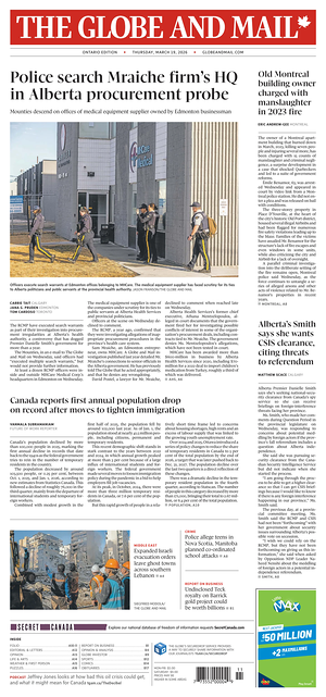 Prima pagina The Globe and Mail di oggi - Quotidiano estero