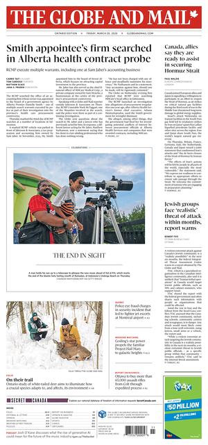 Prima pagina The Globe and Mail di oggi - Quotidiano estero
