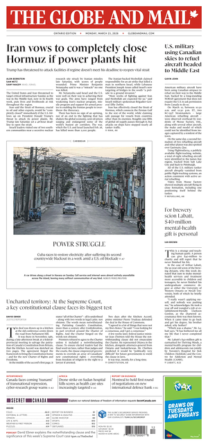 Prima pagina The Globe and Mail di oggi - Quotidiano estero